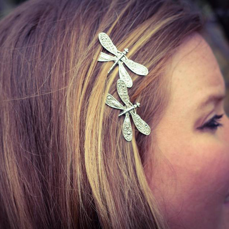 Silver Dragonfly Hair Pins Set of 2 by HitMyNeed