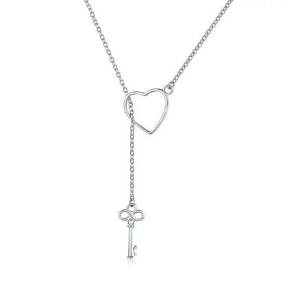 Silver Heart and Key Necklace in 925 Sterling Silver by HitMyNeed