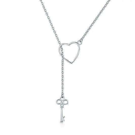 Silver Heart and Key Necklace in 925 Sterling Silver by HitMyNeed