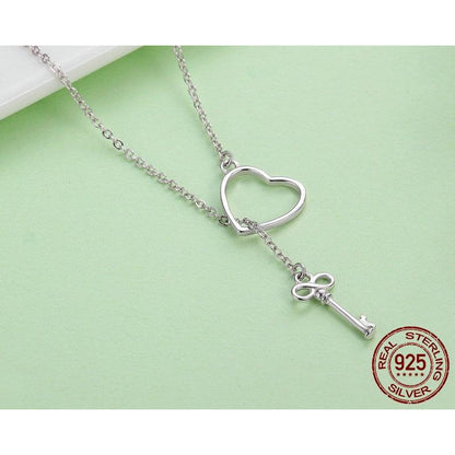 Silver Heart and Key Necklace in 925 Sterling Silver by HitMyNeed