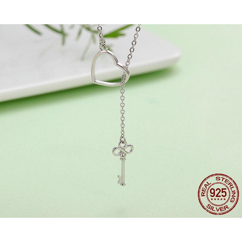 Silver Heart and Key Necklace in 925 Sterling Silver by HitMyNeed
