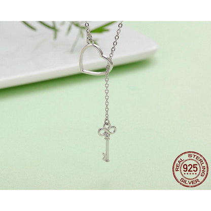 Silver Heart and Key Necklace in 925 Sterling Silver by HitMyNeed