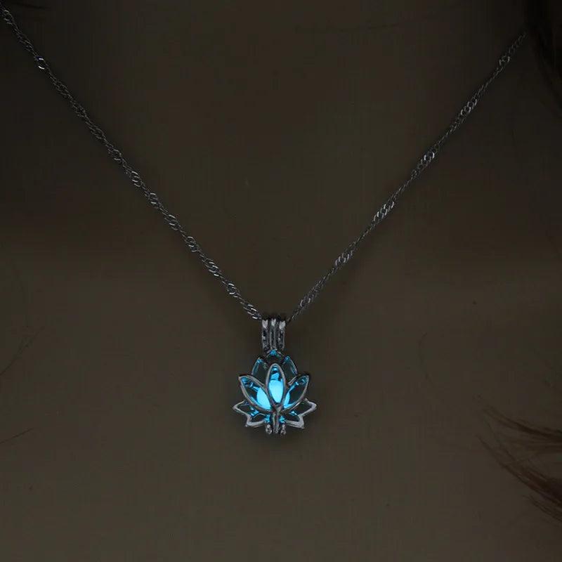 Silver Luminous Lotus Necklace with Glow-in-the-Dark Stone by HitMyNeed