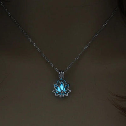Silver Luminous Lotus Necklace with Glow-in-the-Dark Stone by HitMyNeed