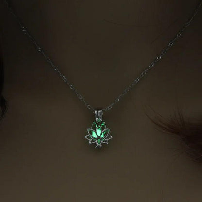 Silver Luminous Lotus Necklace with Glow-in-the-Dark Stone by HitMyNeed