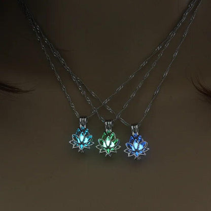 Silver Luminous Lotus Necklace with Glow-in-the-Dark Stone by HitMyNeed