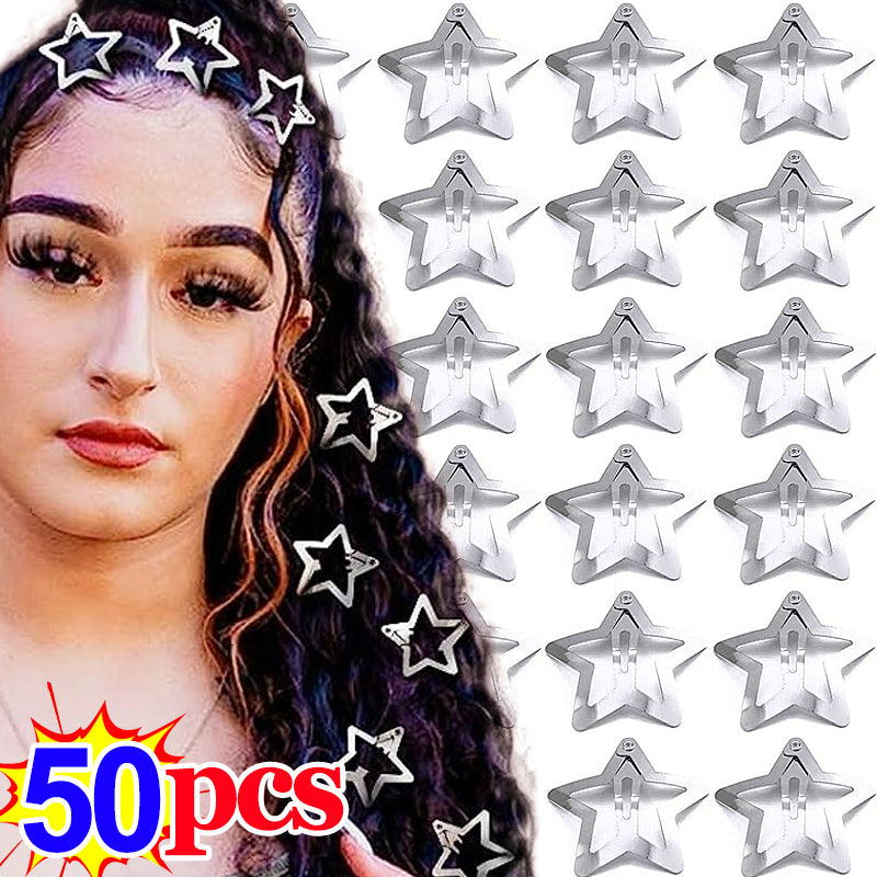 Silver Metal Star Hair Clips Set (50 Pieces) by HitMyNeed