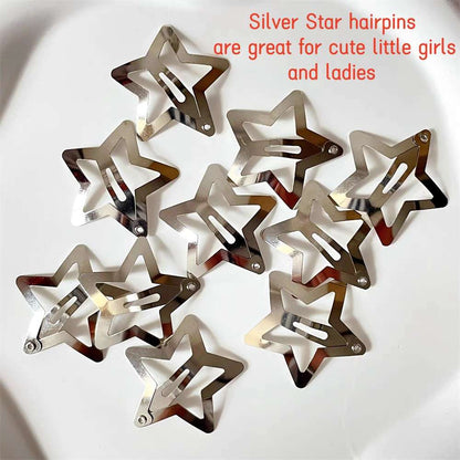 Silver Metal Star Hair Clips Set (50 Pieces) by HitMyNeed