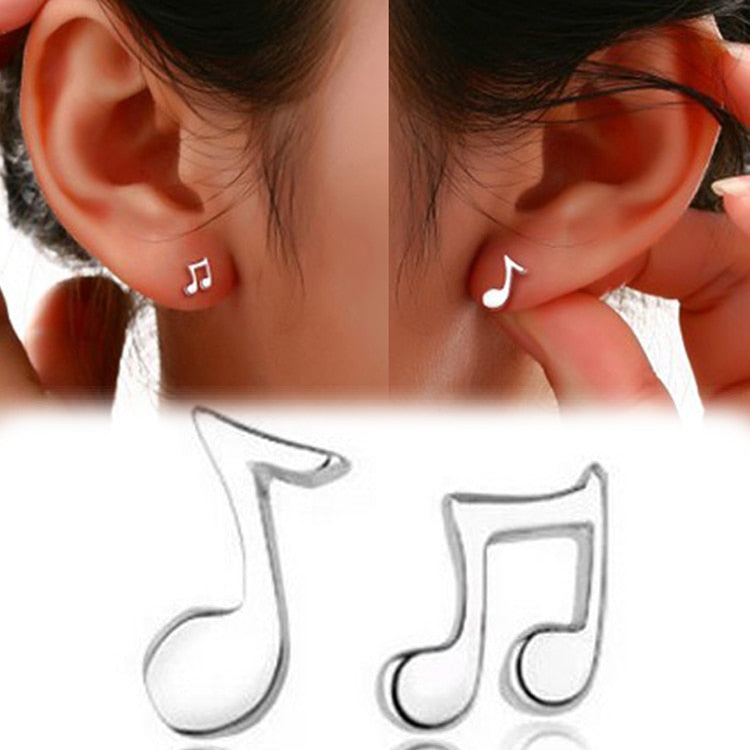 Silver Music Note Stud Earrings for Everyday Wear by HitMyNeed
