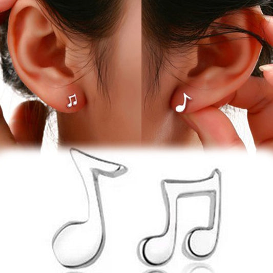 Silver Music Note Stud Earrings for Everyday Wear by HitMyNeed