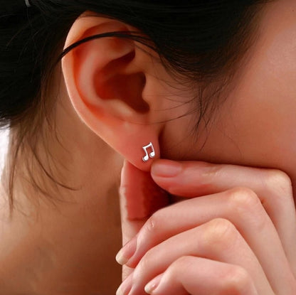 Silver Music Note Stud Earrings for Everyday Wear by HitMyNeed