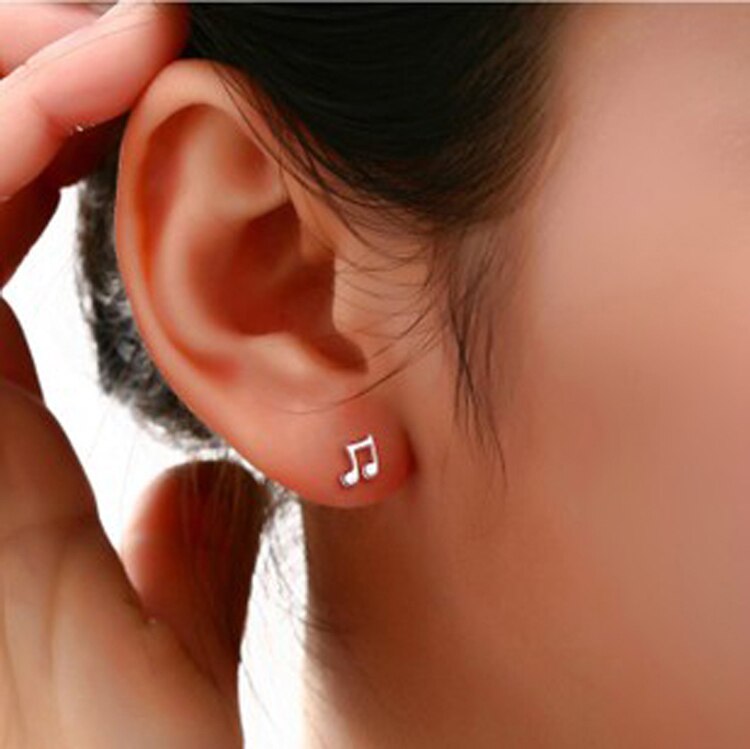 Silver Music Note Stud Earrings for Everyday Wear by HitMyNeed