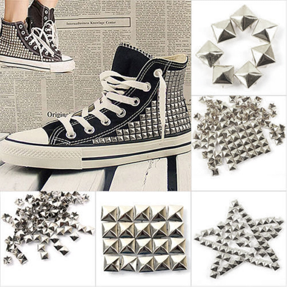 Silver Pyramid Studs for DIY Clothing (100 Pack) by HitMyNeed