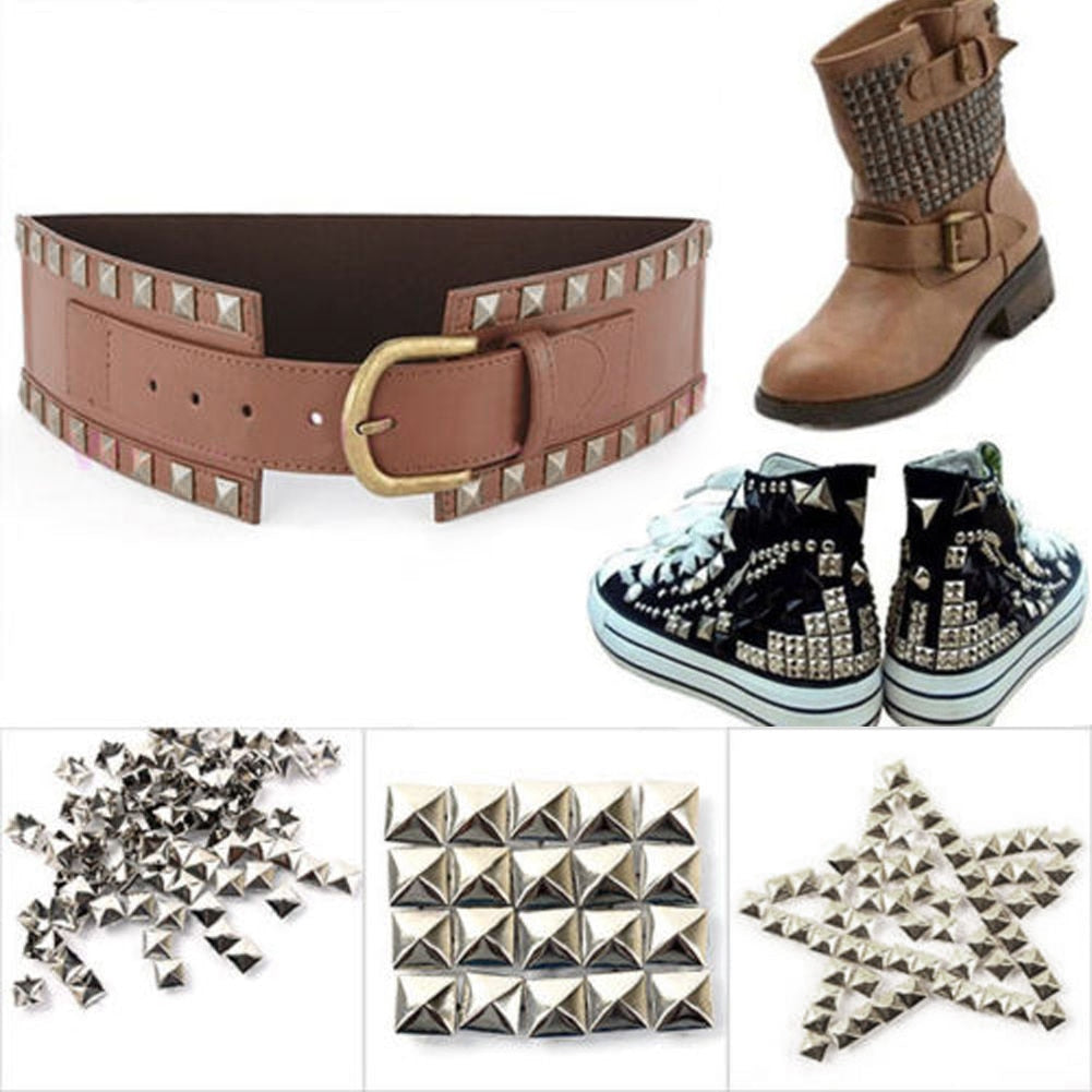 Silver Pyramid Studs for DIY Clothing (100 Pack) by HitMyNeed