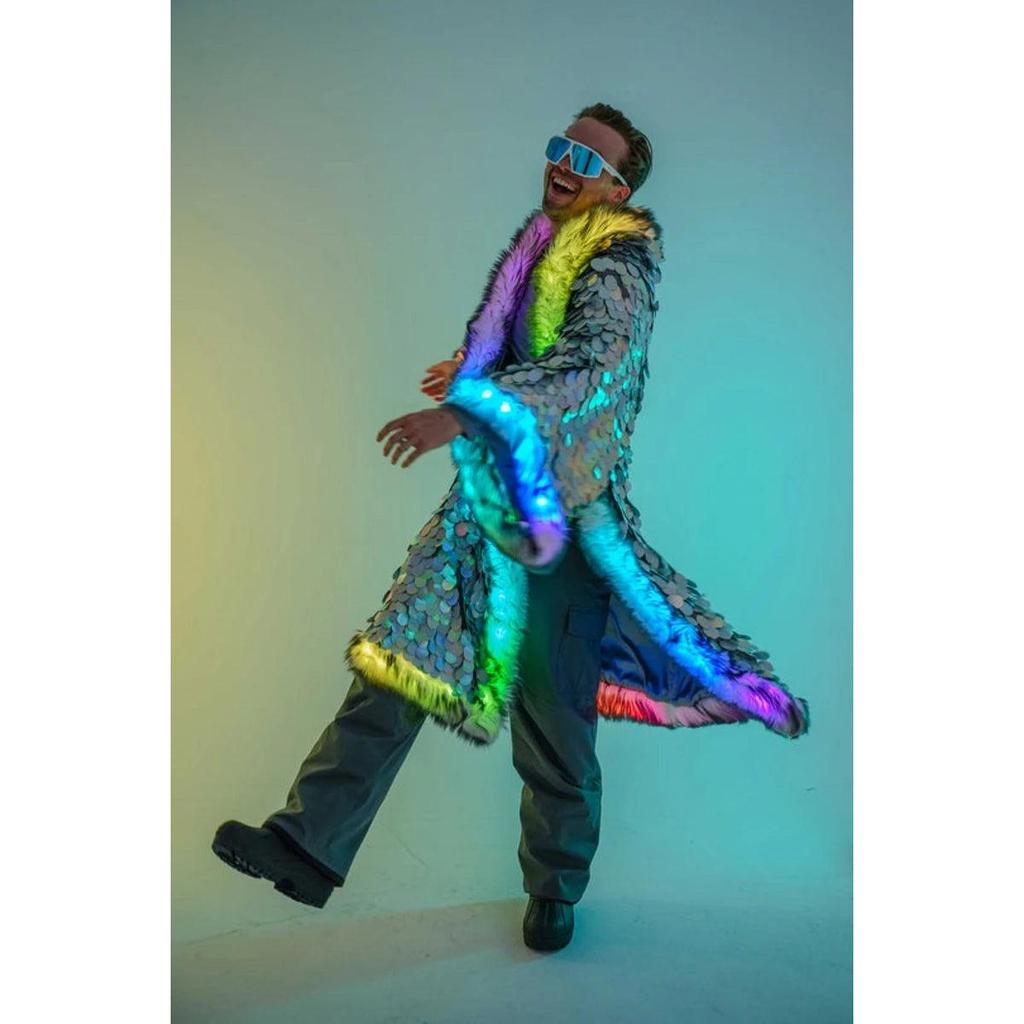 Silver Sequin Faux Fur LED Luminous Men's Coat by HitMyNeed