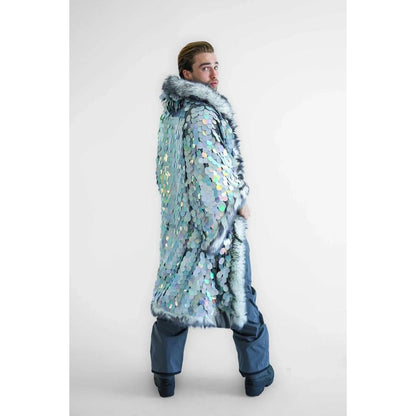 Silver Sequin Faux Fur LED Luminous Men's Coat by HitMyNeed