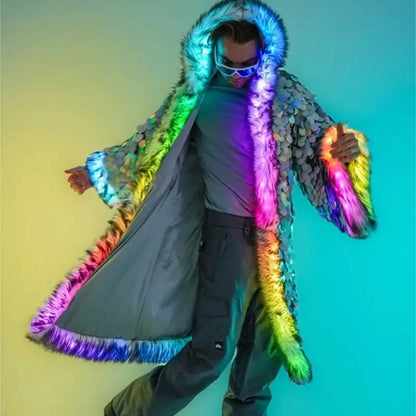 Silver Sequin Faux Fur LED Luminous Men's Coat m by HitMyNeed