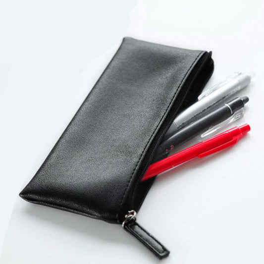 Simple Black Leather Pencil Case for Work & Study by HitMyNeed