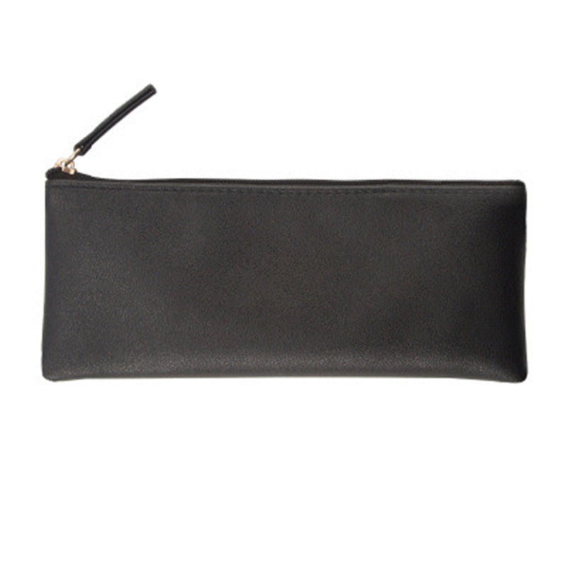 Simple Black Leather Pencil Case for Work & Study by HitMyNeed