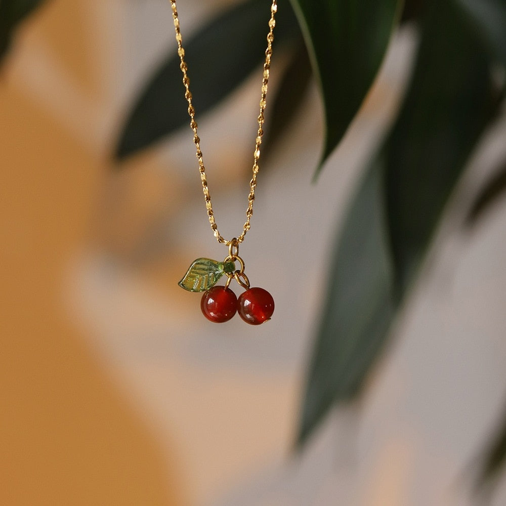 Simple Cherry Pendant Necklace for Everyday Wear by HitMyNeed