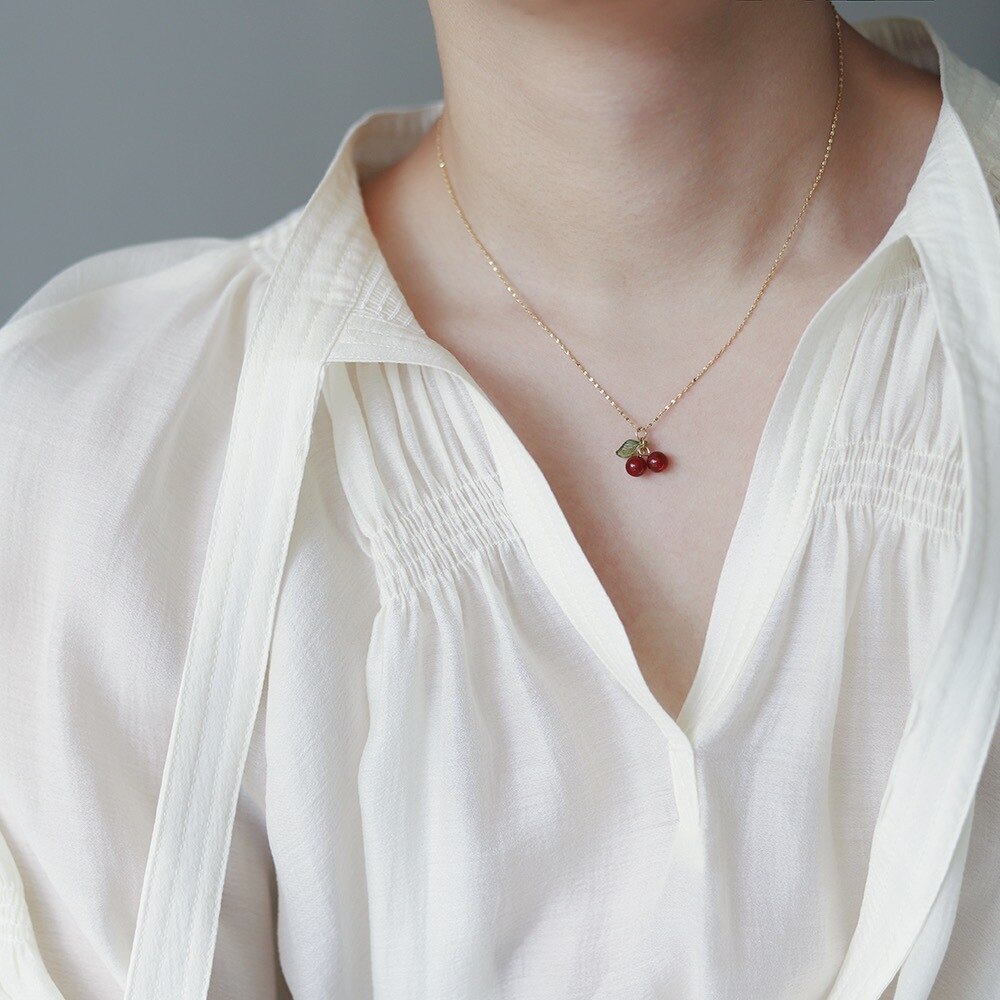 Simple Cherry Pendant Necklace for Everyday Wear by HitMyNeed