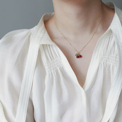 Simple Cherry Pendant Necklace for Everyday Wear by HitMyNeed