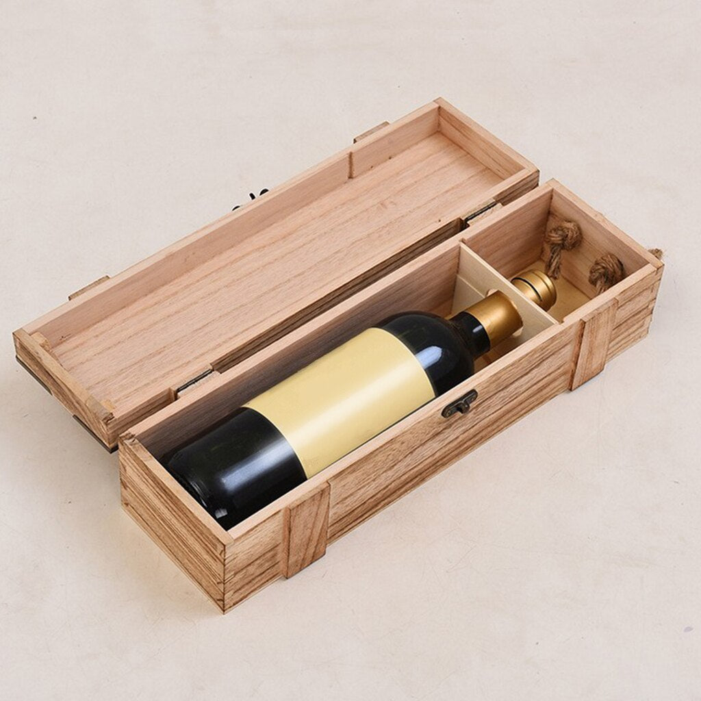 Single Bottle Wooden Wine Gift Box with Handle by HitMyNeed