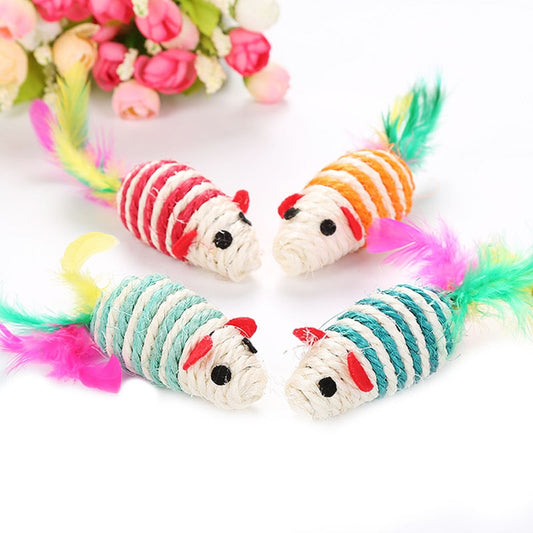 Sisal Mouse Cat Toy with Feather Tail 14cm by HitMyNeed