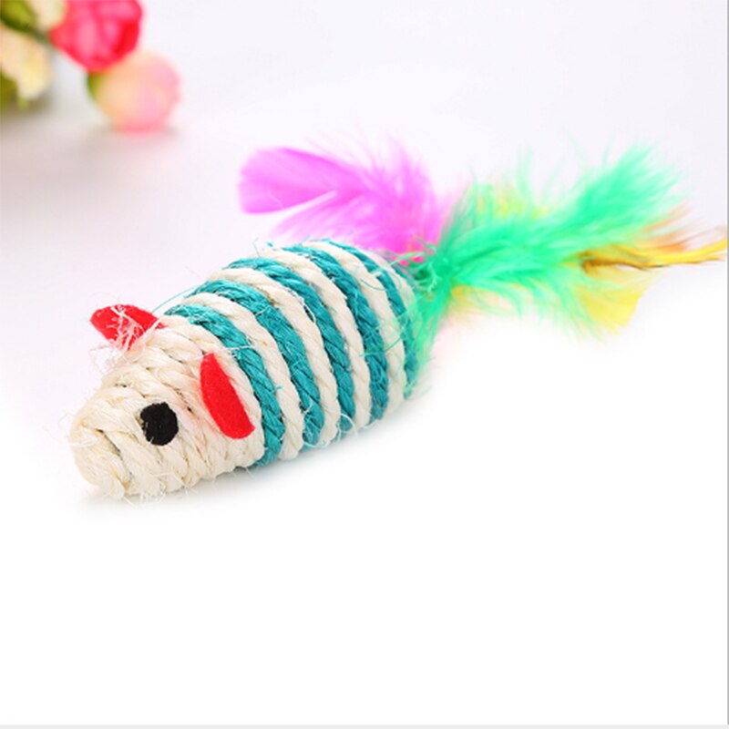 Sisal Mouse Cat Toy with Feather Tail 14cm by HitMyNeed