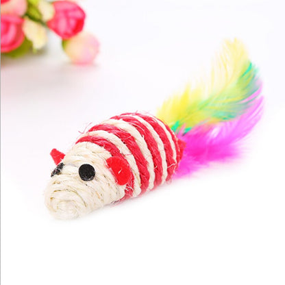 Sisal Mouse Cat Toy with Feather Tail 14cm by HitMyNeed