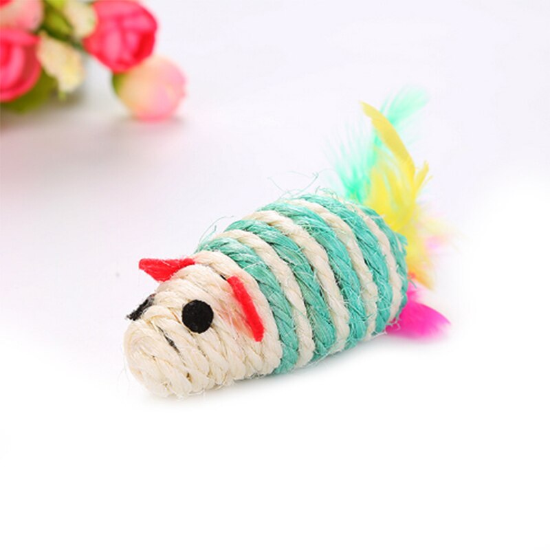 Sisal Mouse Cat Toy with Feather Tail 14cm by HitMyNeed