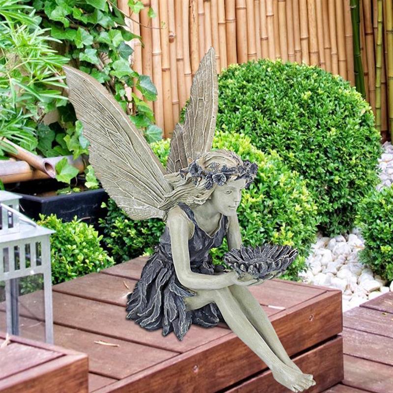 Sitting Garden Fairy Figurine Resin Ornament by HitMyNeed