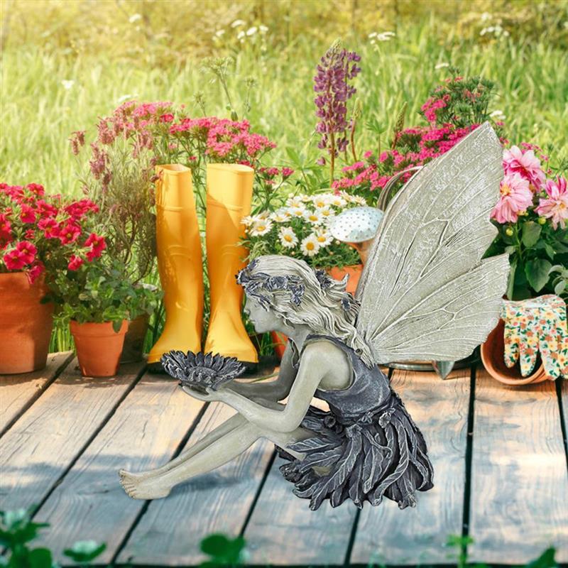 Sitting Garden Fairy Figurine Resin Ornament by HitMyNeed