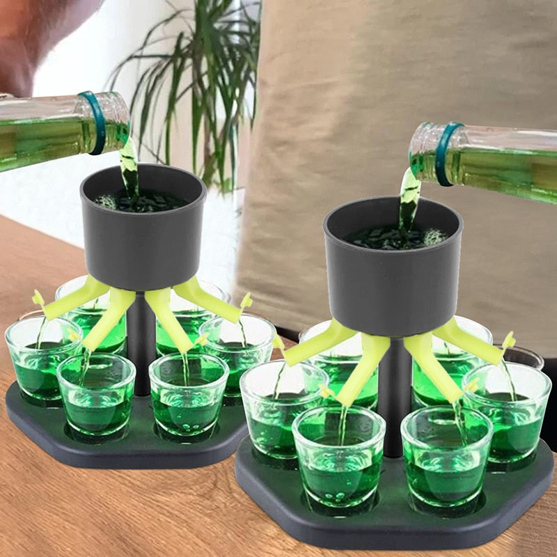 Six Shot Liquor Dispenser with 6 Acrylic Glasses by HitMyNeed