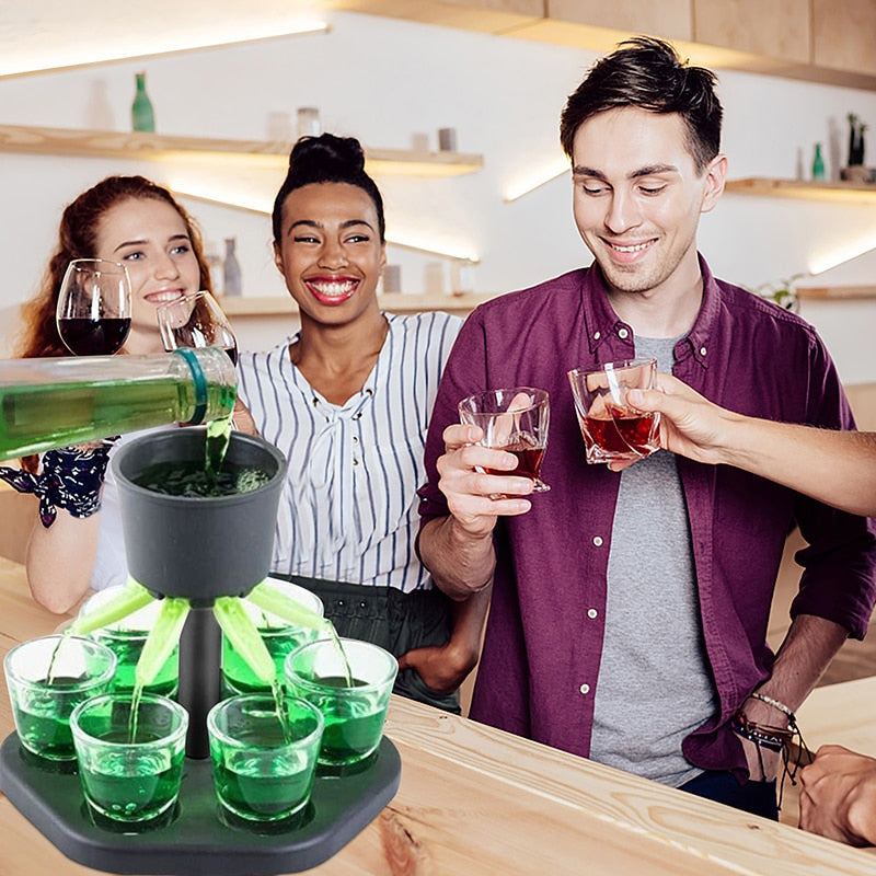 Six Shot Liquor Dispenser with 6 Acrylic Glasses by HitMyNeed
