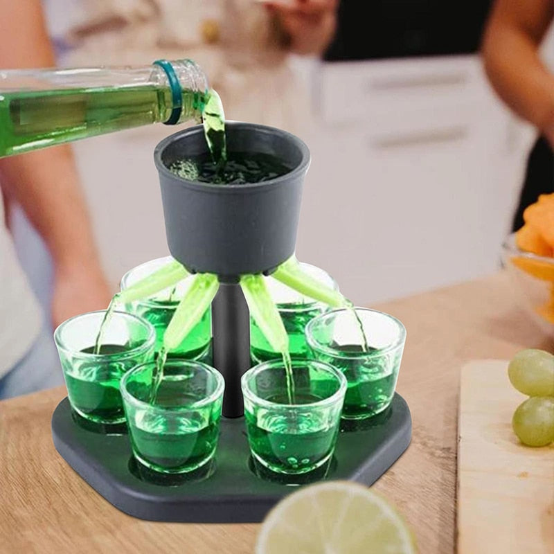Six Shot Liquor Dispenser with 6 Acrylic Glasses by HitMyNeed