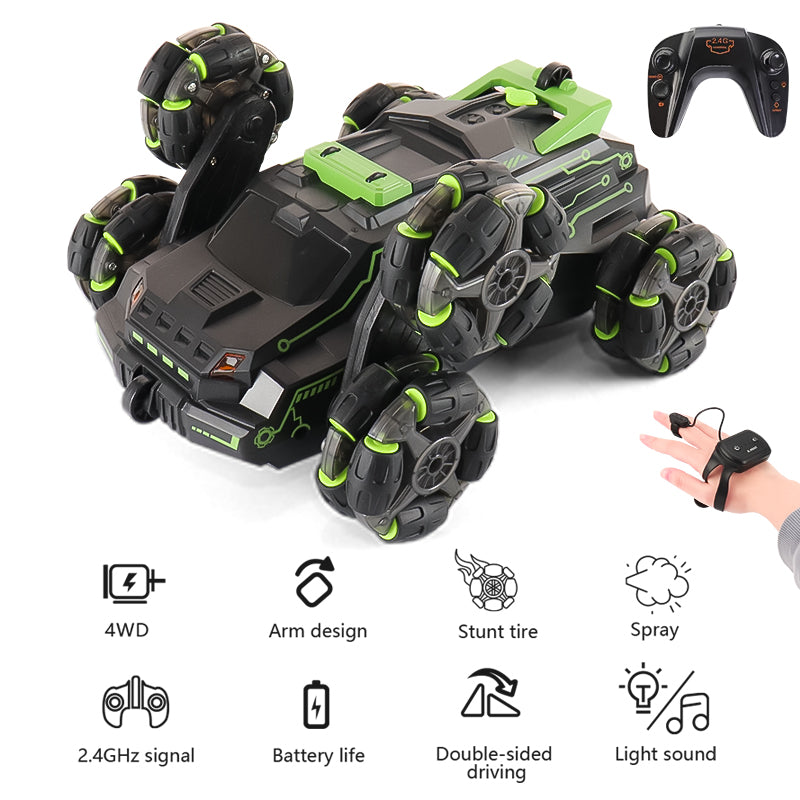 Six-Wheel 4WD RC Stunt Car with Gesture Control green-with-watch by HitMyNeed