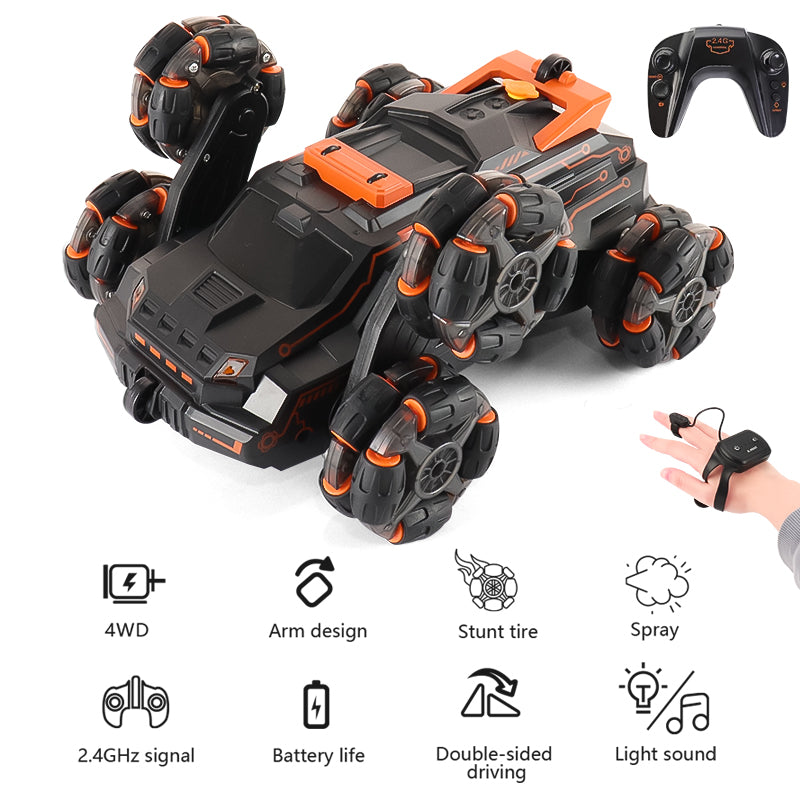 Six-Wheel 4WD RC Stunt Car with Gesture Control orange-with-watch by HitMyNeed