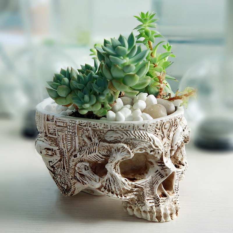 Skull Flower Pot Resin Planter for Succulents by HitMyNeed