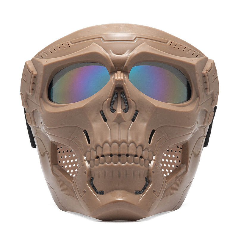 Skull Full Face Tactical Mask with Colored Goggles khaki-2 by HitMyNeed