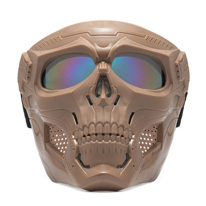 Skull Full Face Tactical Mask with Colored Goggles khaki-2 by HitMyNeed