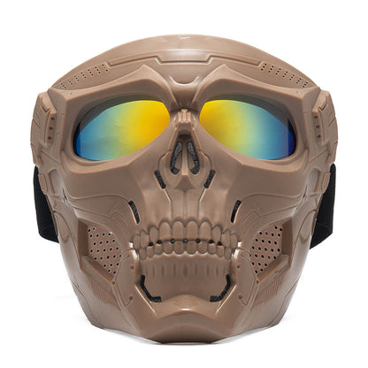 Skull Full Face Tactical Mask with Colored Goggles khaki-3 by HitMyNeed