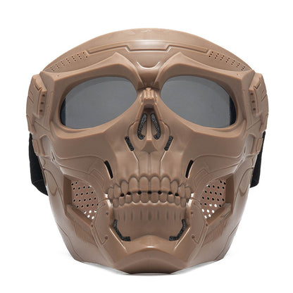 Skull Full Face Tactical Mask with Colored Goggles khaki-4 by HitMyNeed