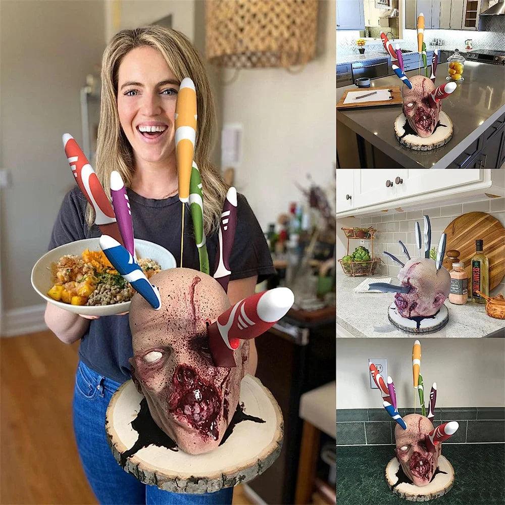 Skull Kitchen Knife & Utensil Storage Holder by HitMyNeed