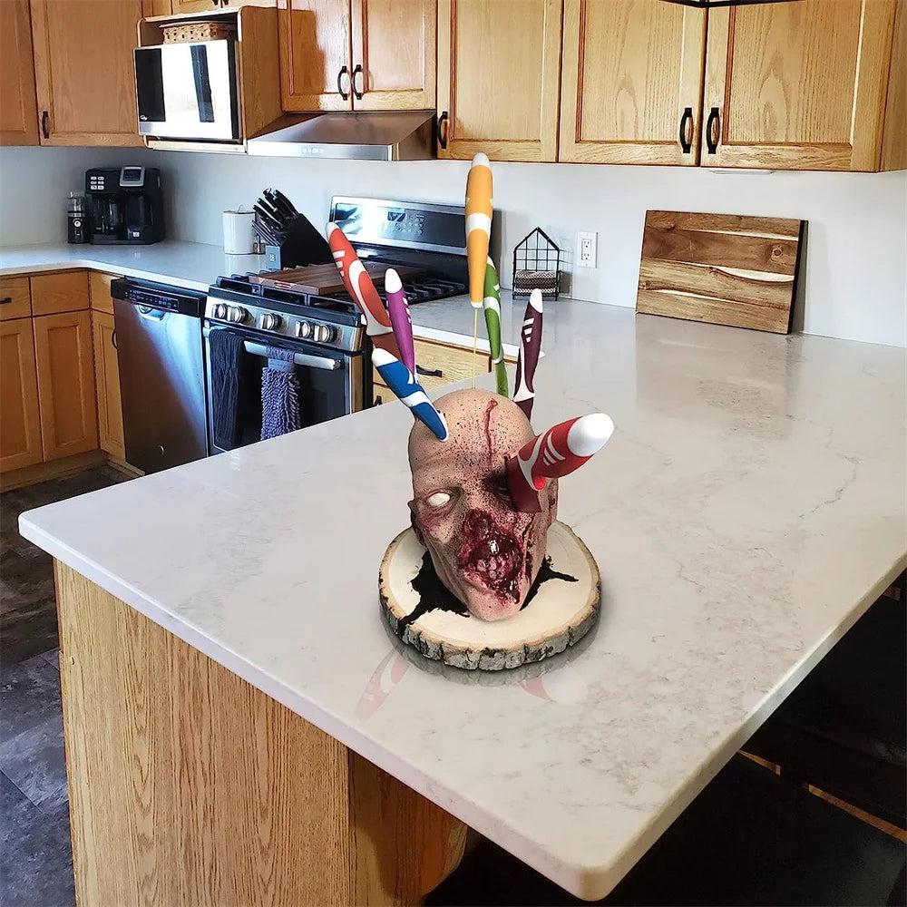Skull Kitchen Knife & Utensil Storage Holder by HitMyNeed
