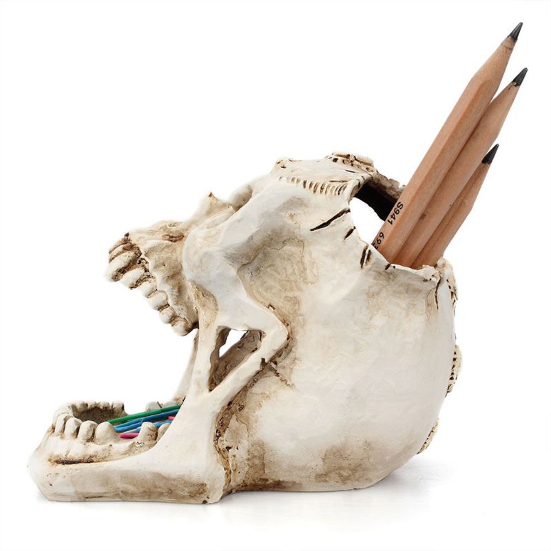 Skull Pen Holder Gothic Desk Organizer by HitMyNeed