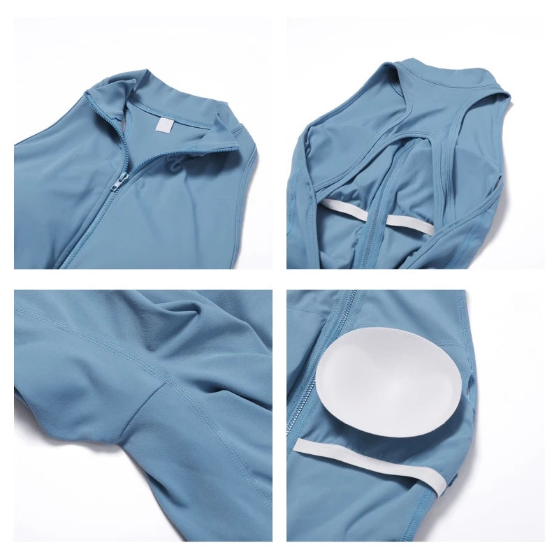 Sleeveless Women's Yoga Jumpsuit with Zipper by HitMyNeed