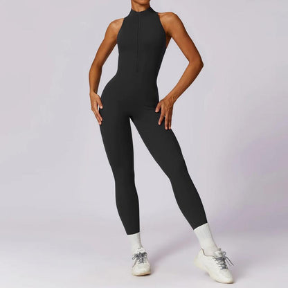 Sleeveless Women's Yoga Jumpsuit with Zipper black xl by HitMyNeed