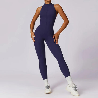 Sleeveless Women's Yoga Jumpsuit with Zipper dark-blue xl by HitMyNeed