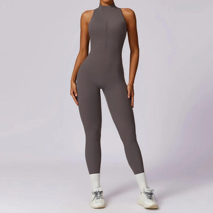 Sleeveless Women's Yoga Jumpsuit with Zipper grey xl by HitMyNeed